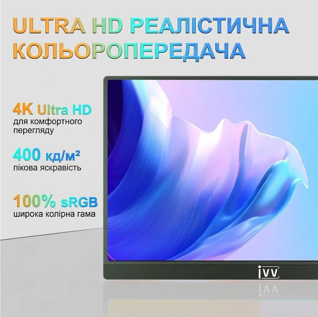 Монітор портативний 15.6" IVV Portable 4K IPS 60 Гц, фото №3 Монітор портативний 15.6" IVV Portable 4K IPS 60 Гц, фото №3