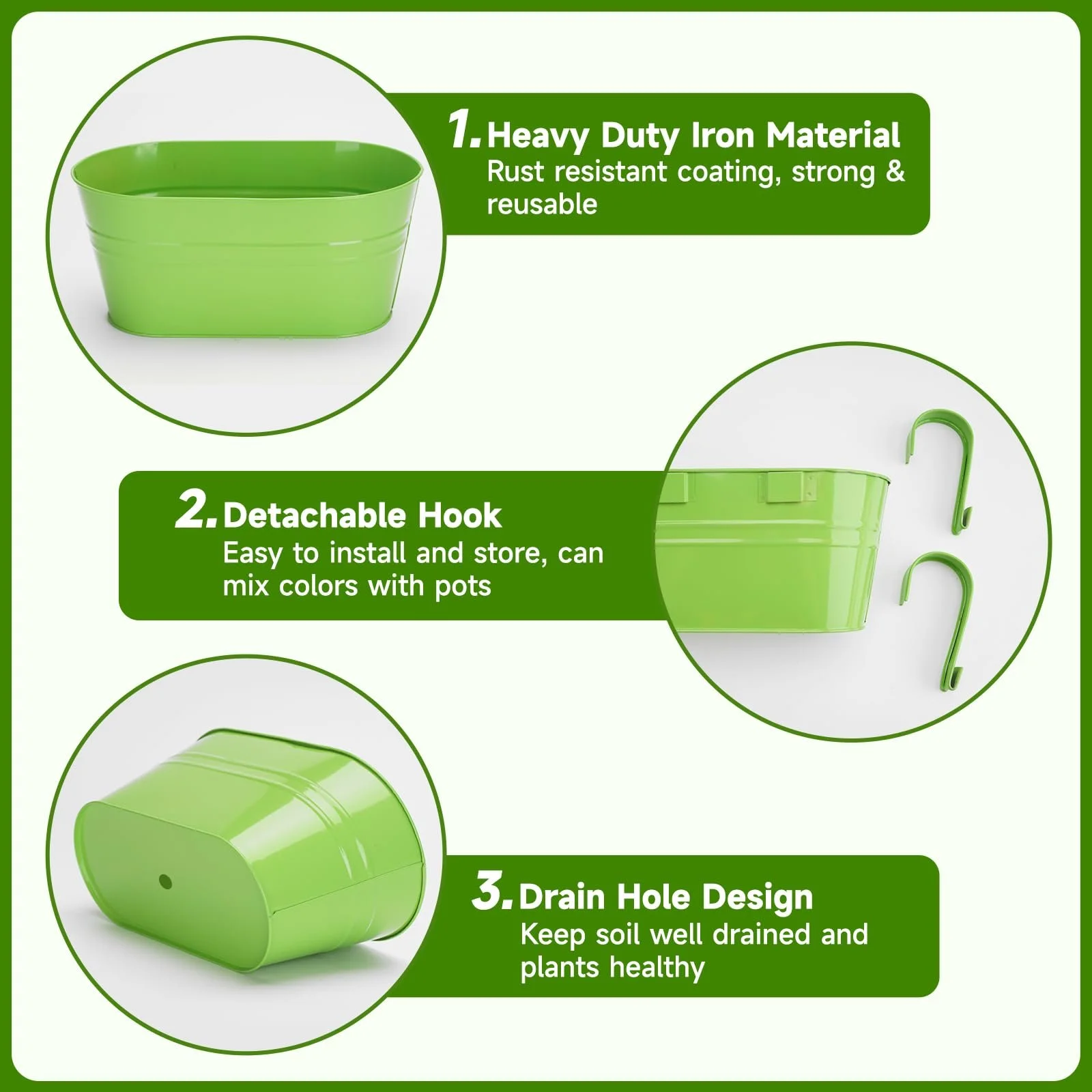 Подвесные цветочные горшки KINGLAKE Набор 4 шт 27 см металлические Разноцветные, фото №3