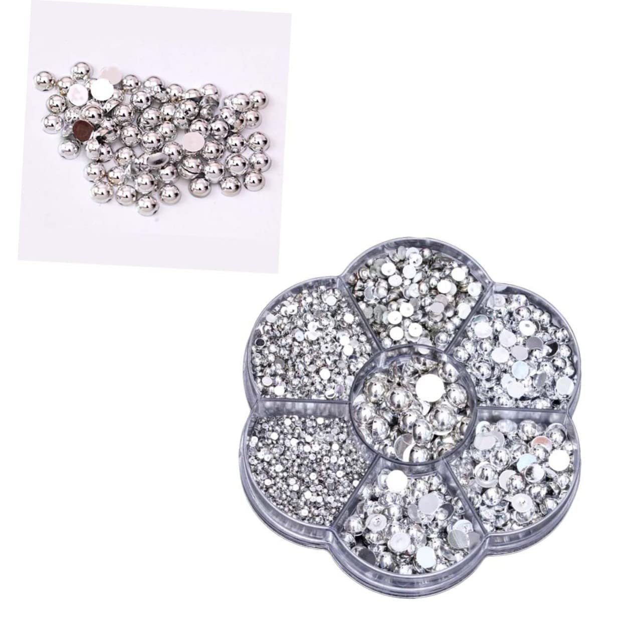 Напівкруглі перлини COHEALI 4930 шт, сріблясті, пластикові, для нейл-арту, фото №4 Напівкруглі перлини COHEALI 4930 шт, сріблясті, пластикові, для нейл-арту, фото №4