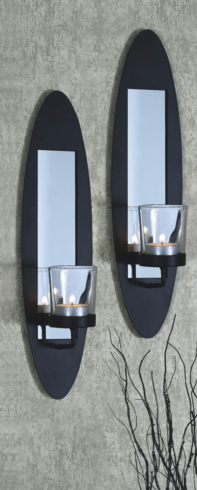 Свічник Novaliv 2 х Стінні з металу зі склом 6,5 x 9 x 36 см Чорний, фото №2