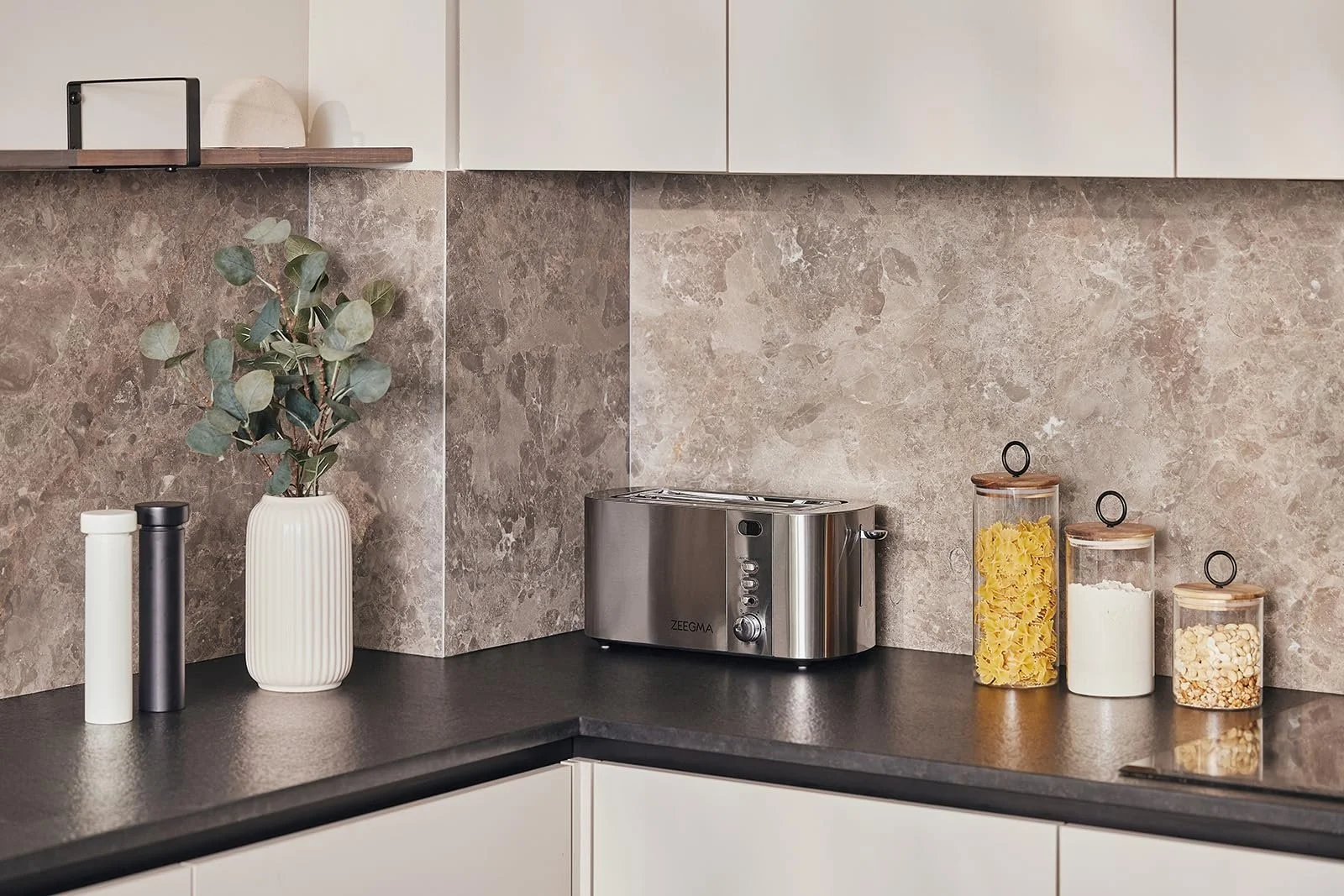 Тостер ZEEGMA TOSTEE CHEF 4 скибочки Нержавіюча сталь 1500 Вт Розморожування Підігрів Зупинка Відсік для крихт Світлодіодний таймер 6 рівнів, фото №8