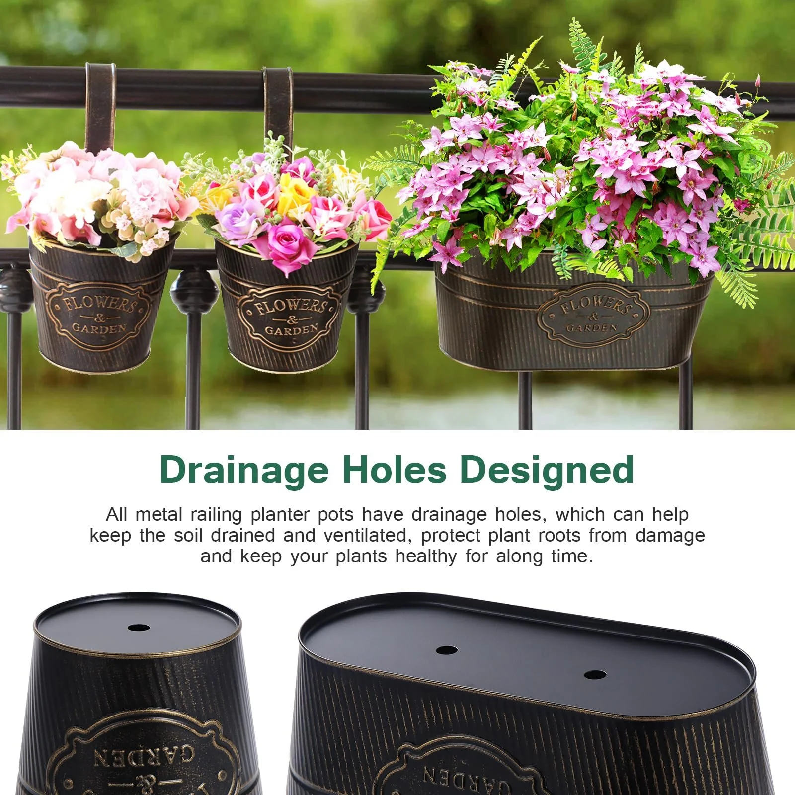 Набор подвесных металлических цветочных горшков 3 шт. Железо, фото №3 Набор подвесных металлических цветочных горшков 3 шт. Железо, фото №3