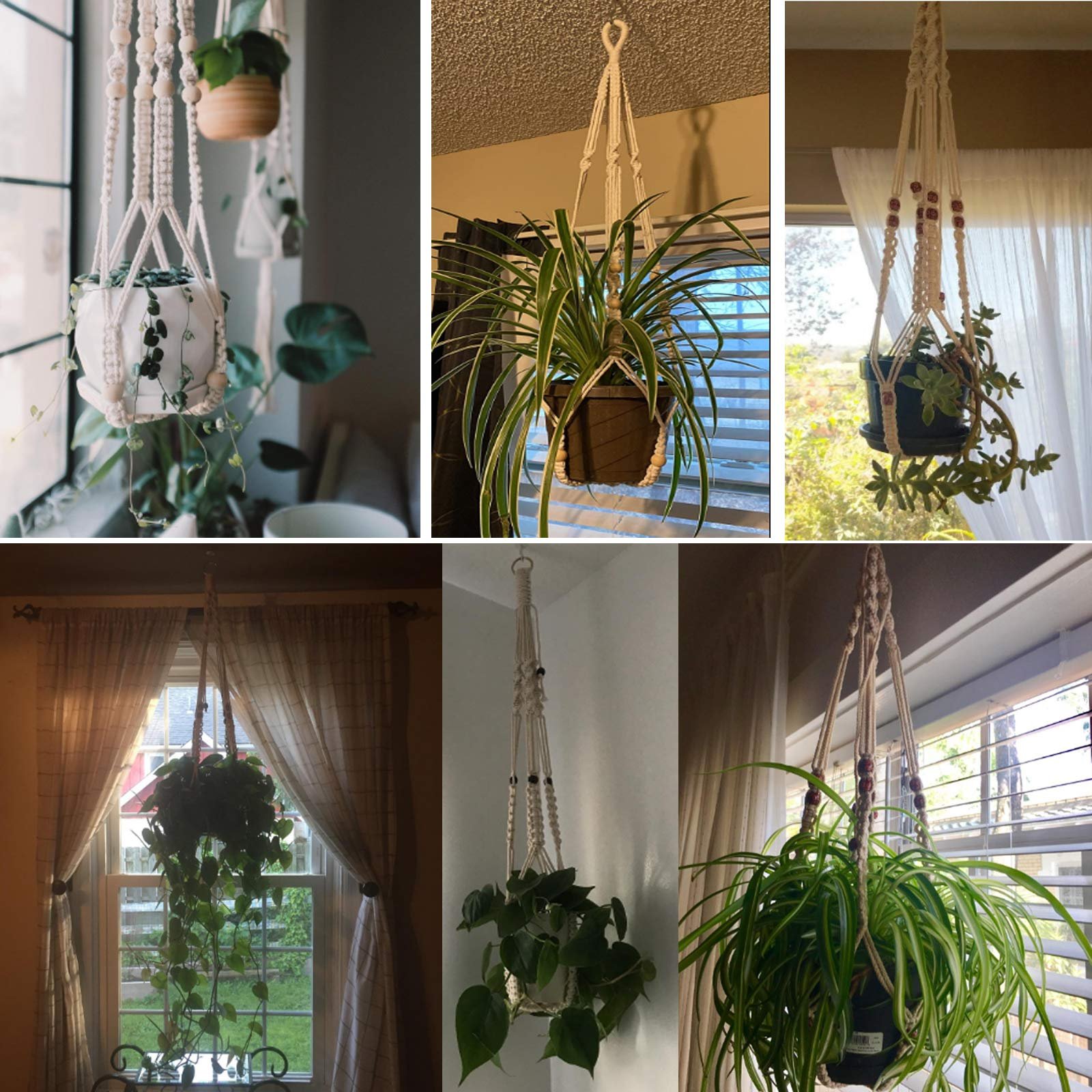 Тримачі для рослин макраме 3 шт. Бавовняні ручної роботи Кремові, фото №5