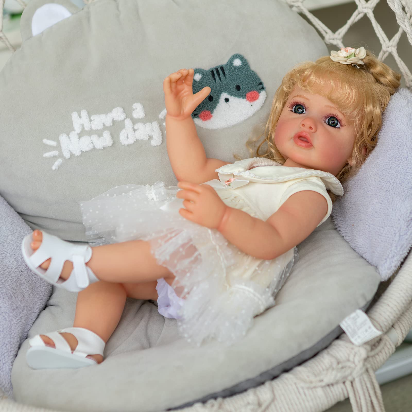 Кукла Zero pam Reborn Baby Full Silicone Lifelike 22 дюйма с белыми волосами, фото №8