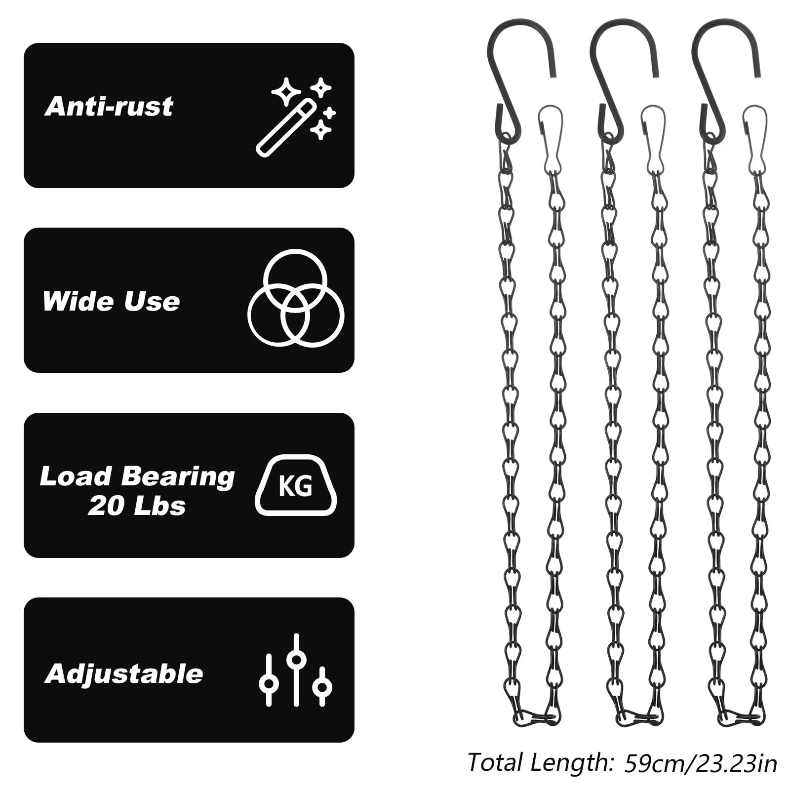 Ланцюжки для підвісних кошиків Ouligay Metal 50 см 6 шт. Black, фото №5