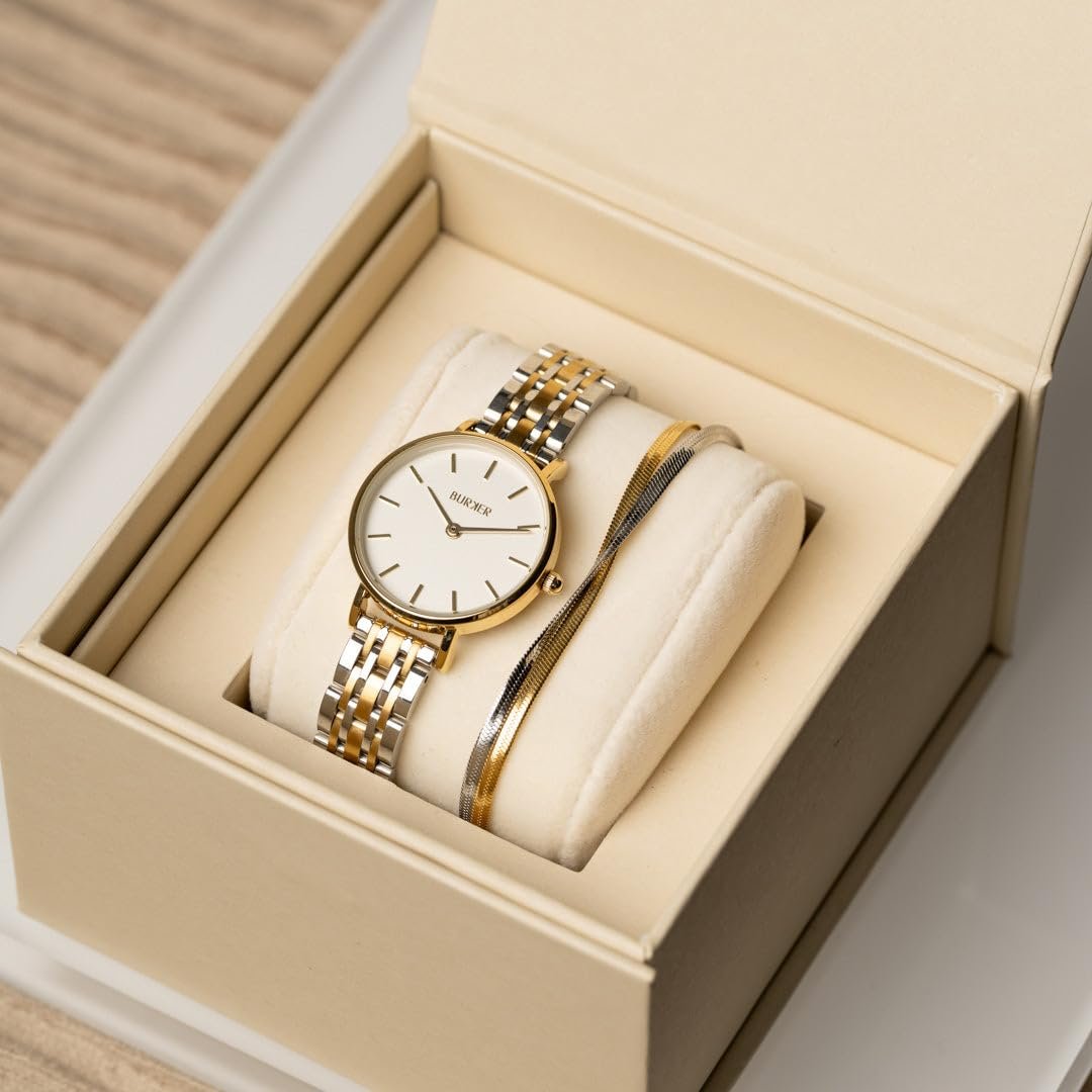 Женские часы BURKER Ruby Petite, круглые, аналоговые, водонепроницаемые 3 ATM, золото-серебро, 28 мм, фото №7