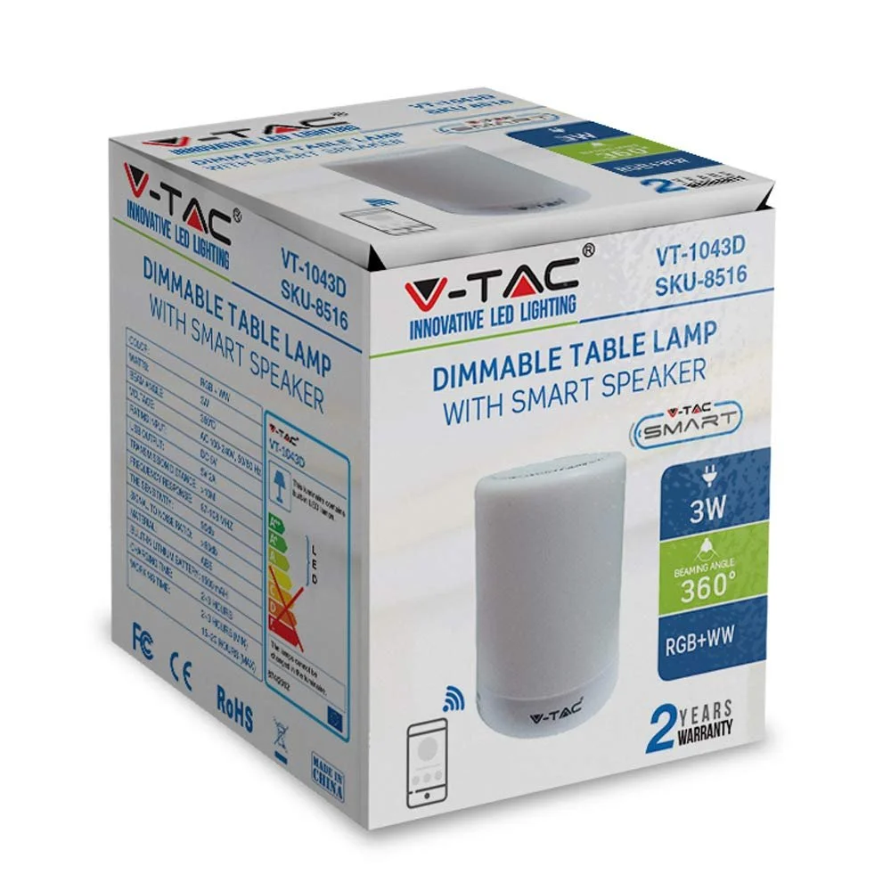 Настільна лампа V-TAC LED з сенсорним датчиком, регулюванням яскравості та Bluetooth-колонкою, фото №1