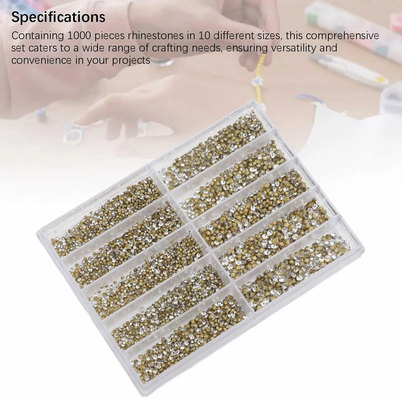 Стрази для нігтів 1000 шт. Блискучі кристали 10 розмірів Блискітки, фото №6