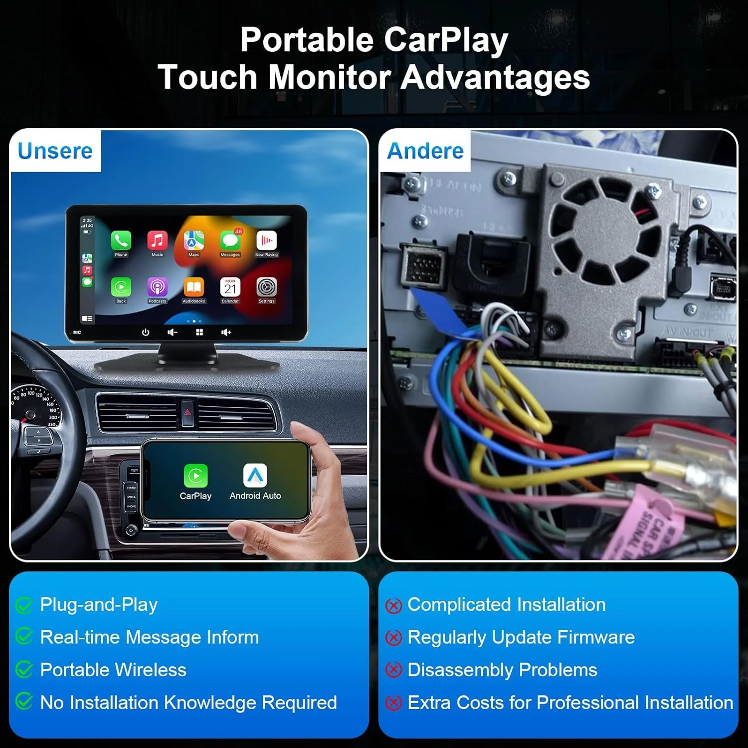 Автомагнітола Woibugee / 7" / Сенсорна / Apple CarPlay / Android Auto / Bluetooth / WI-FI / USB / AUX / TF slot, фото №4