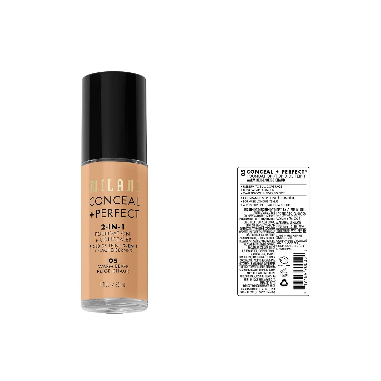 Тональная основа Milani Conceal + Perfect 2-in-1 Foundation + Concealer 05 Warm Beige, фото №2 Тональная основа Milani Conceal + Perfect 2-in-1 Foundation + Concealer 05 Warm Beige, фото №2