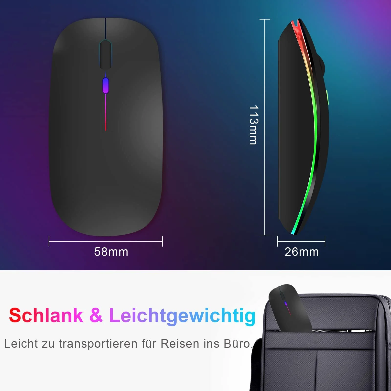 Мышь Bluetooth Беспроводная (Bluetooth 5.1 + USB 2.4 GHz) LED Двухрежимная Перезаряжаемая Оптическая Офисная Беспроводная Мышь, фото №5