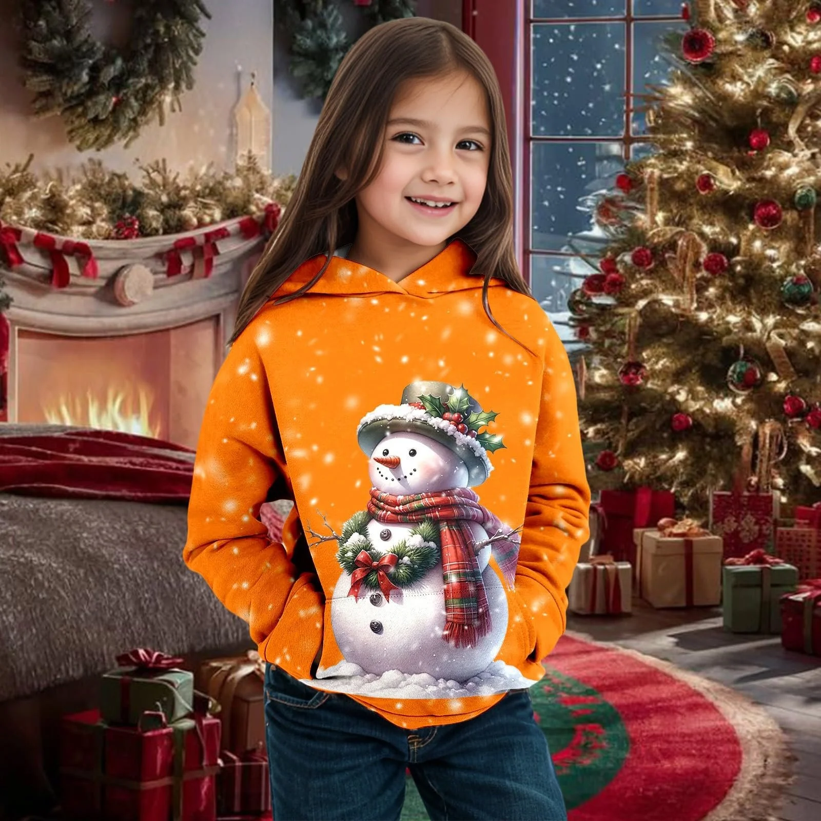 Худи для девочки Снеговик, длинный рукав, фото №3