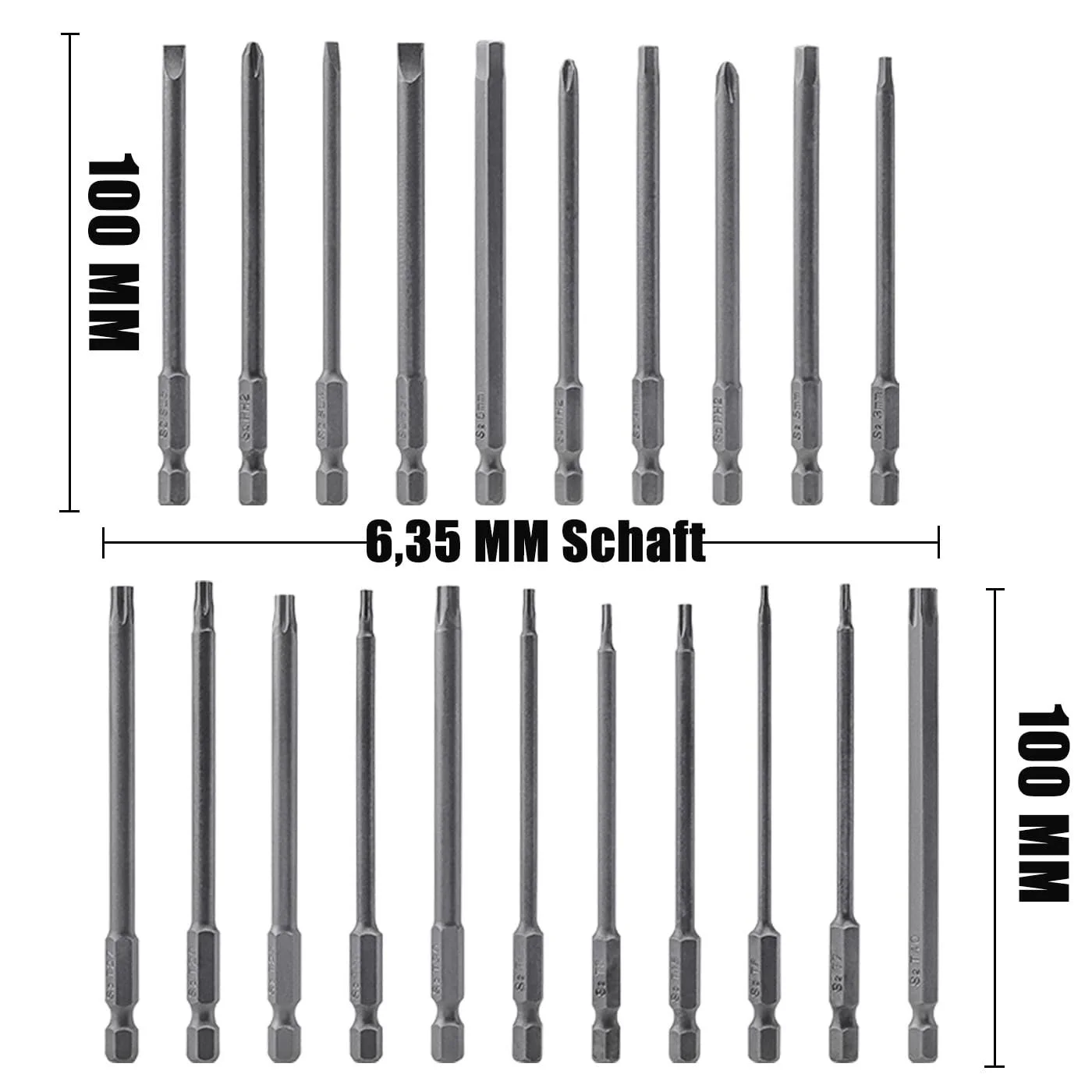 Набір викруткових біт Treki 21 шт 100 мм довгі Torx з отвором 6.35 мм шестигранник, фото №4