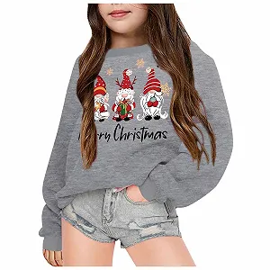 Повседневная толстовка Generisch с круглым вырезом, принтом Санта-Клауса и букв для девочек synthetic.ua - Фото 1