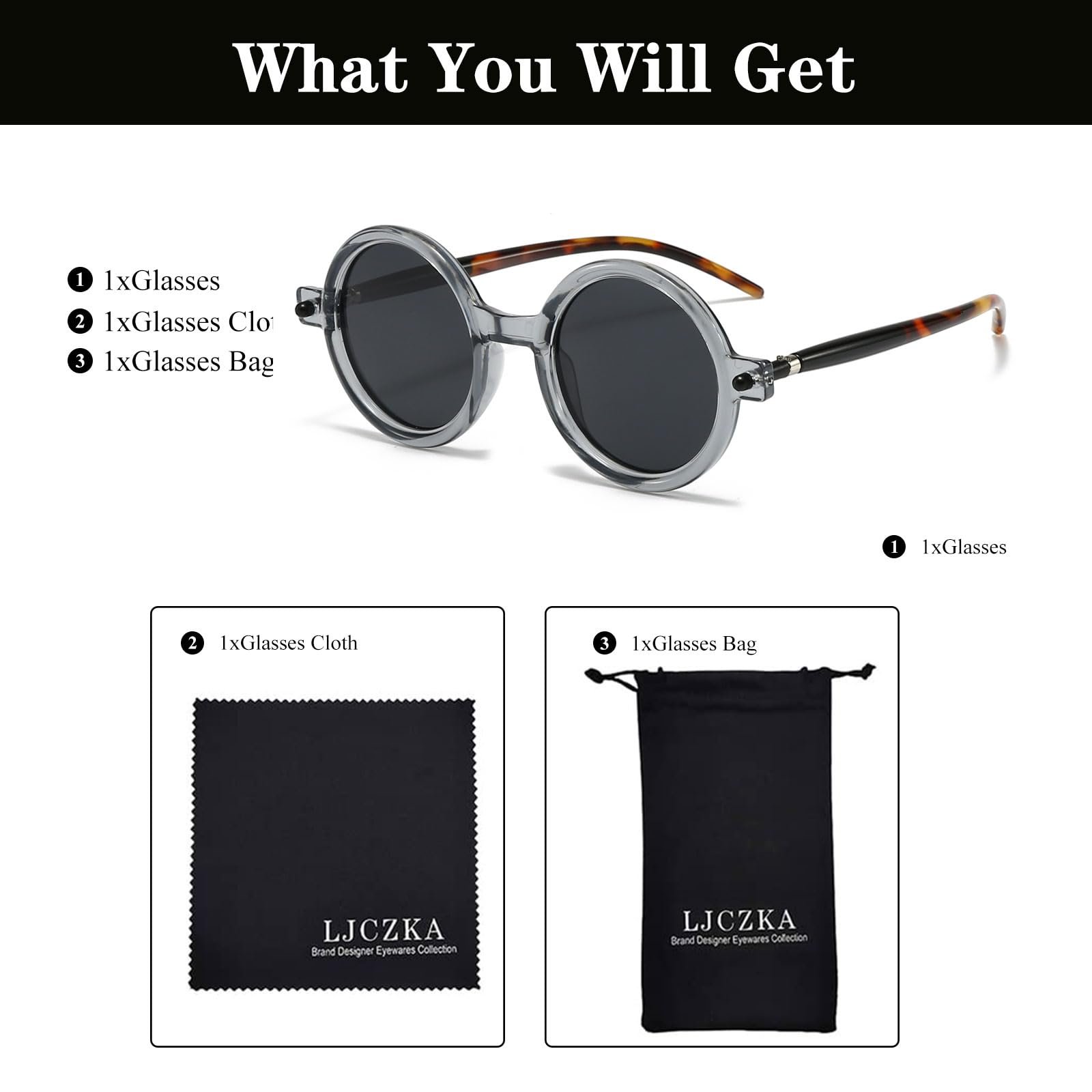 Вінтажні круглі сонцезахисні окуляри LJCZKA для чоловіків і жінок, великі, модні з захистом UV400, фото №6 Вінтажні круглі сонцезахисні окуляри LJCZKA для чоловіків і жінок, великі, модні з захистом UV400, фото №6