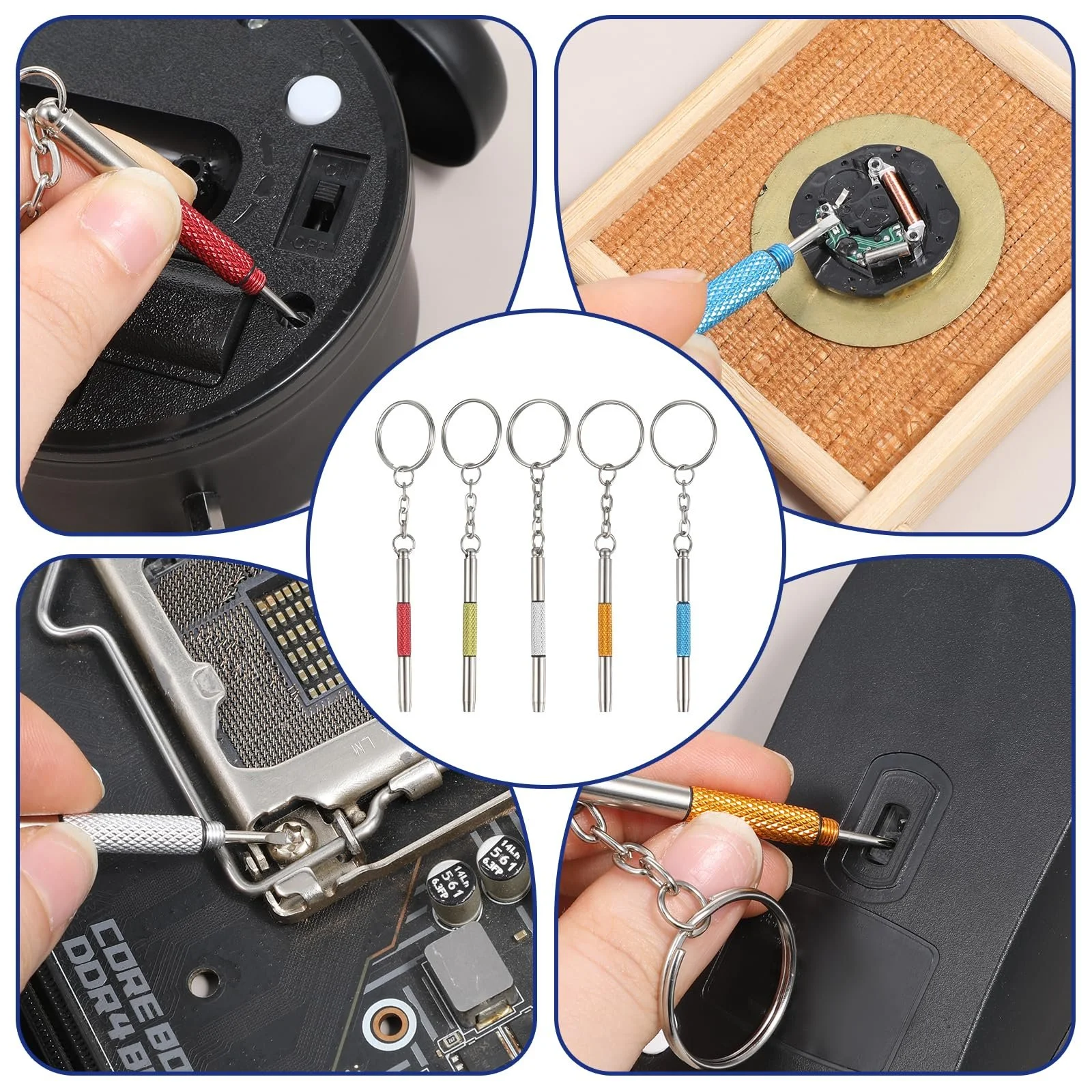 Набір міні-викруток 3 в 1 з нержавіючої сталі з брелоком 5 шт., фото №5