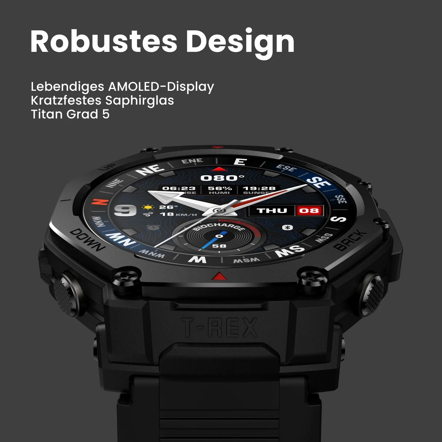 Смартгодинник Amazfit T-Rex 3 Pro 48 мм сапфіровий AMOLED-дисплей, титановий безель, Dual Band GPS, офлайн-карти, 25 днів роботи батареї, вбудований ліхтарик, 10 ATM, 180+ спортивних режимів, фото №3