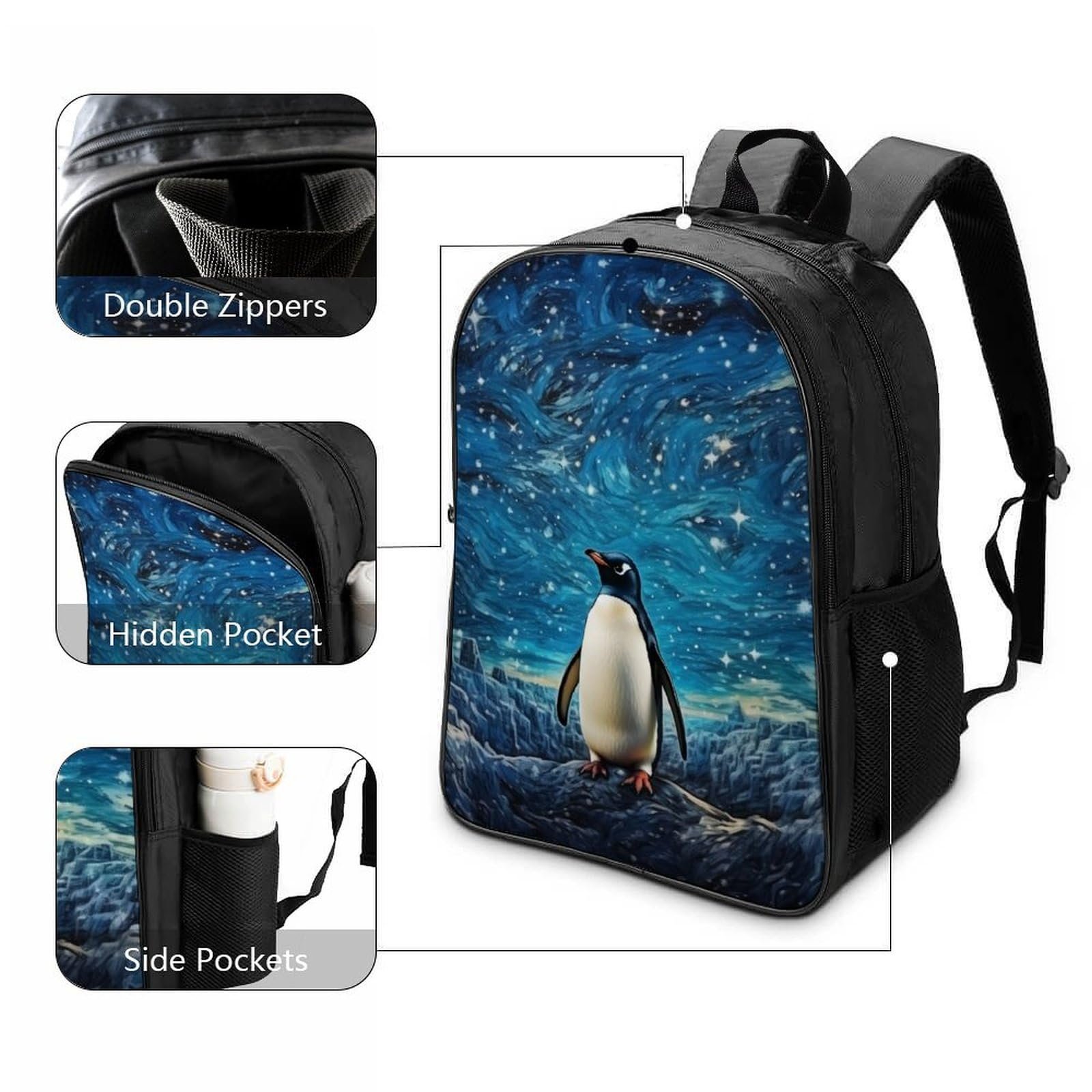 Рюкзак DPEOANEBN Penguin 3D Для дітей Дитячий Великі кишені Книжкова сумка Шкільний ранець Подарунки "Знову до школи" 40x28x16см, фото №3