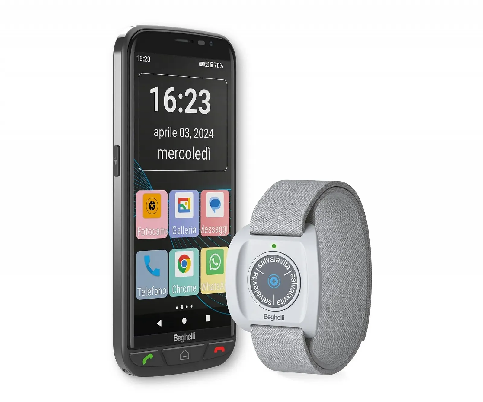 Смартфон Beghelli Kit Life Saver SLV55 + Armband Band Plus 4G SOS GPS 5.5 дюймів Чорний, фото №1