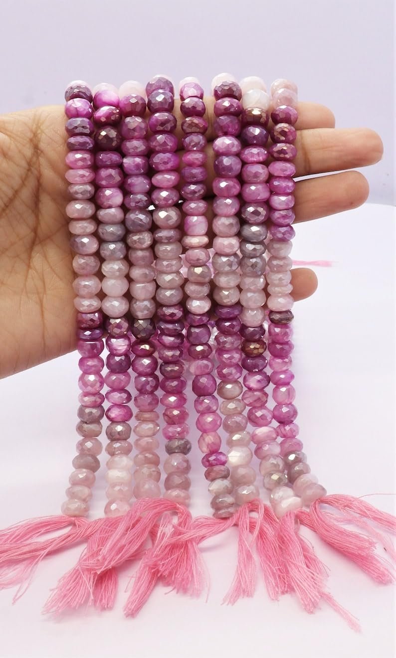 Бусины Лунный Камень рондель граненые 9-10 мм розовый, фото №1