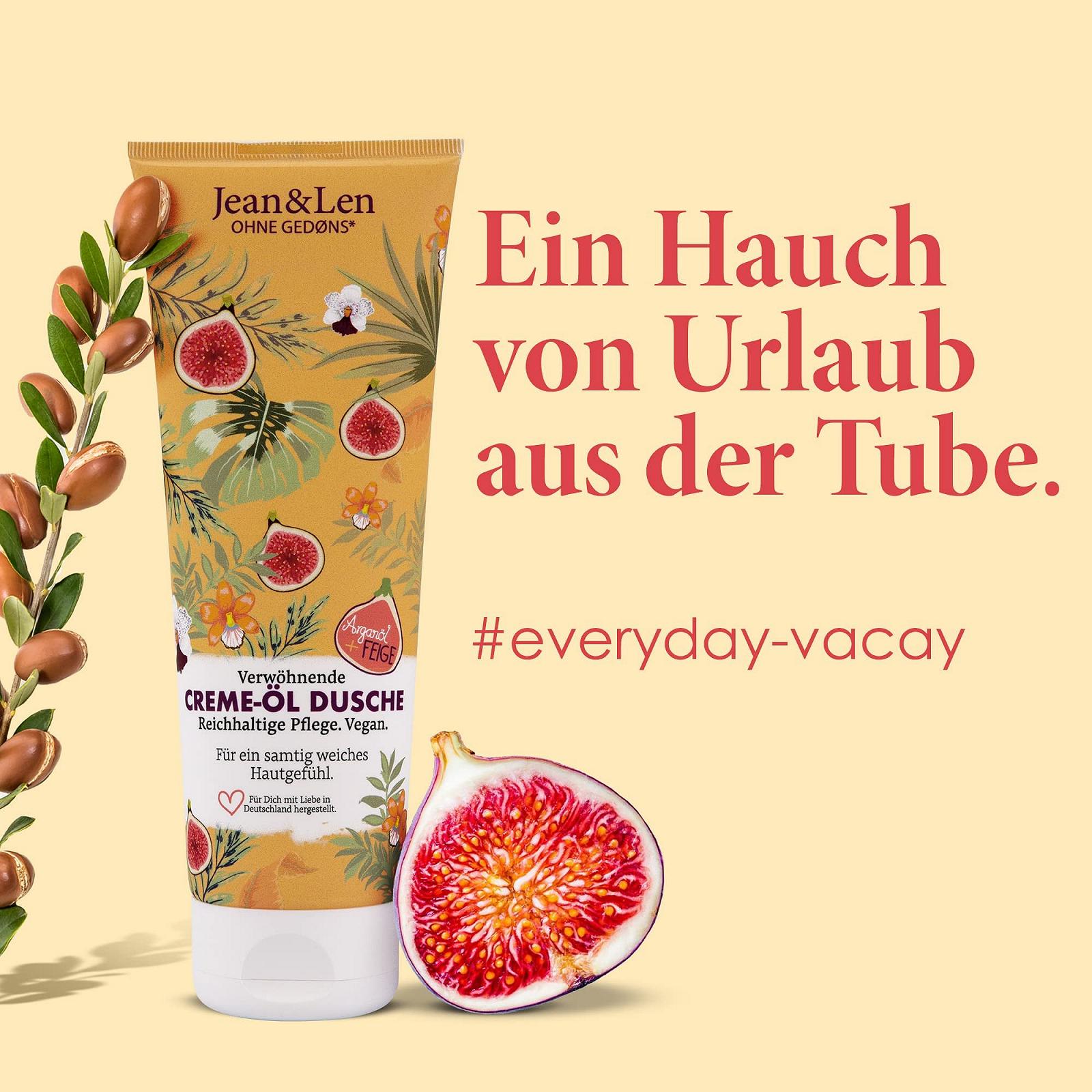 Гель-олія для душу Jean & Len Pampering Cream Oil Argan Oil & Fig арганова олія та інжир 2 x 250 мл, фото №4 Гель-олія для душу Jean & Len Pampering Cream Oil Argan Oil & Fig арганова олія та інжир 2 x 250 мл, фото №4