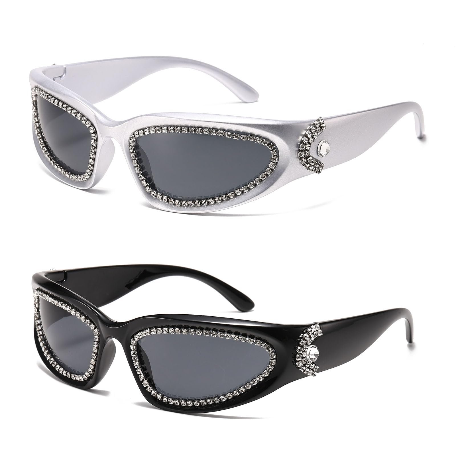 Сонцезахисні окуляри Y2K LJCZKA Wrap Around Rhinestone для жінок та чоловіків, модні овальні, фото №8