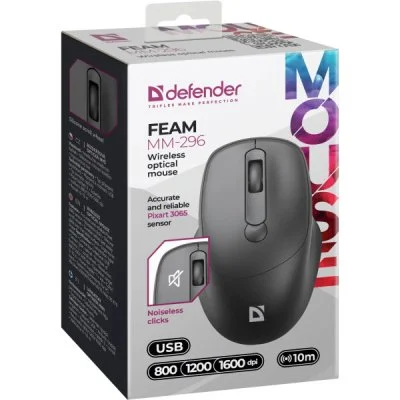 Мышка Defender Feam MM-296 Wireless Black (52296), фото №4 Мышка Defender Feam MM-296 Wireless Black (52296), фото №4