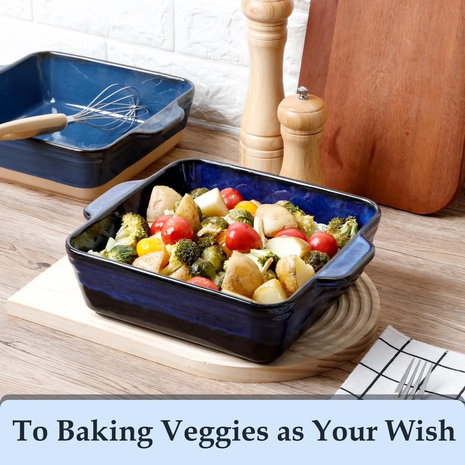 Форма для запекания NUTRIUPS квадратная керамическая 22 cm с ручками Blue, фото №3