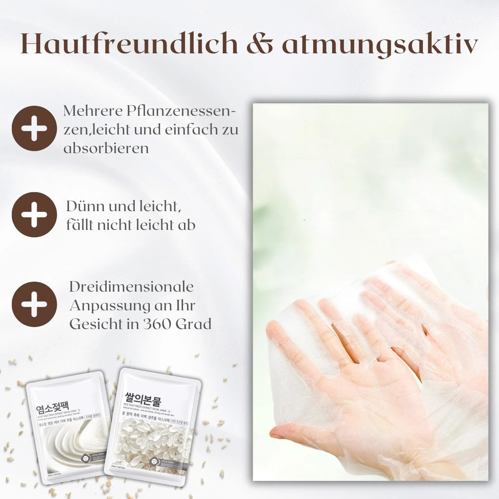 Тканинні маски для обличчя Набір з Рисом і Козячим Молоком для Зволоження, Підтяжки, фото №6