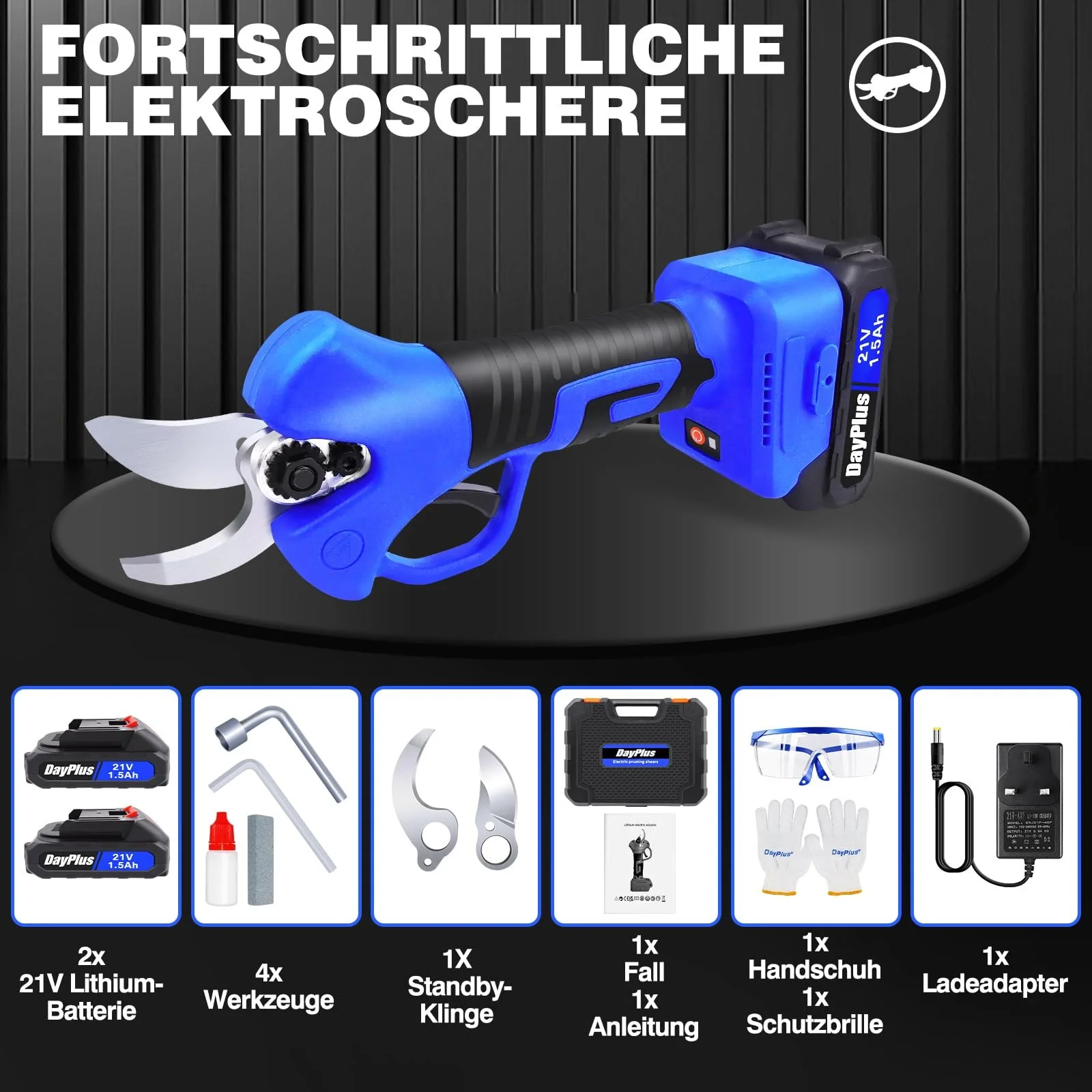 Електричні секатори 21 V, максимальний діаметр гілок 25 мм, з 1 акумулятором 1,5 Ah, фото №6 Електричні секатори 21 V, максимальний діаметр гілок 25 мм, з 1 акумулятором 1,5 Ah, фото №6