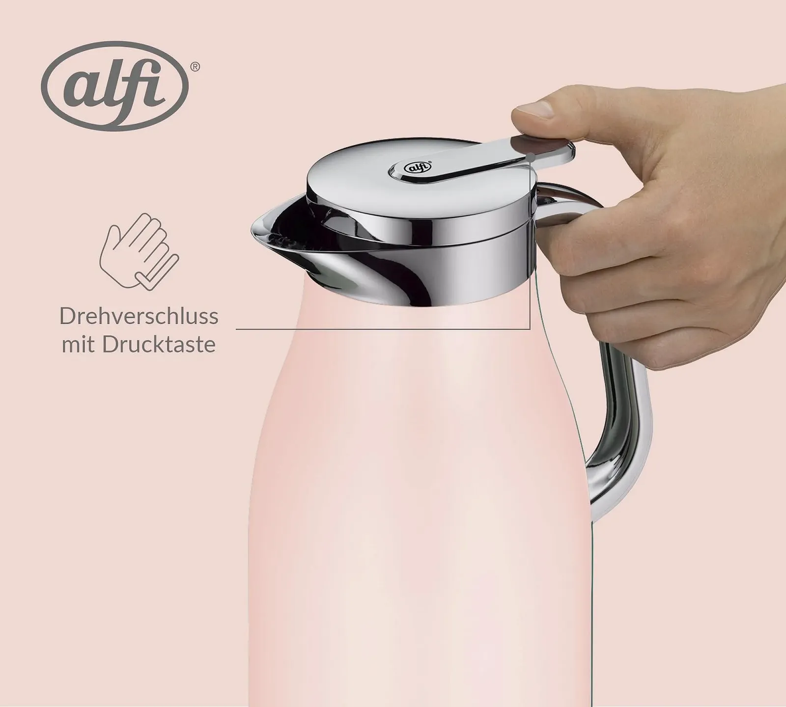 Термос-кавник Alfi Skyline 1.0 л, пастельний рожевий, з нержавіючої сталі, з гігієнічною вставкою із загартованого скла, фото №4 Термос-кавник Alfi Skyline 1.0 л, пастельний рожевий, з нержавіючої сталі, з гігієнічною вставкою із загартованого скла, фото №4