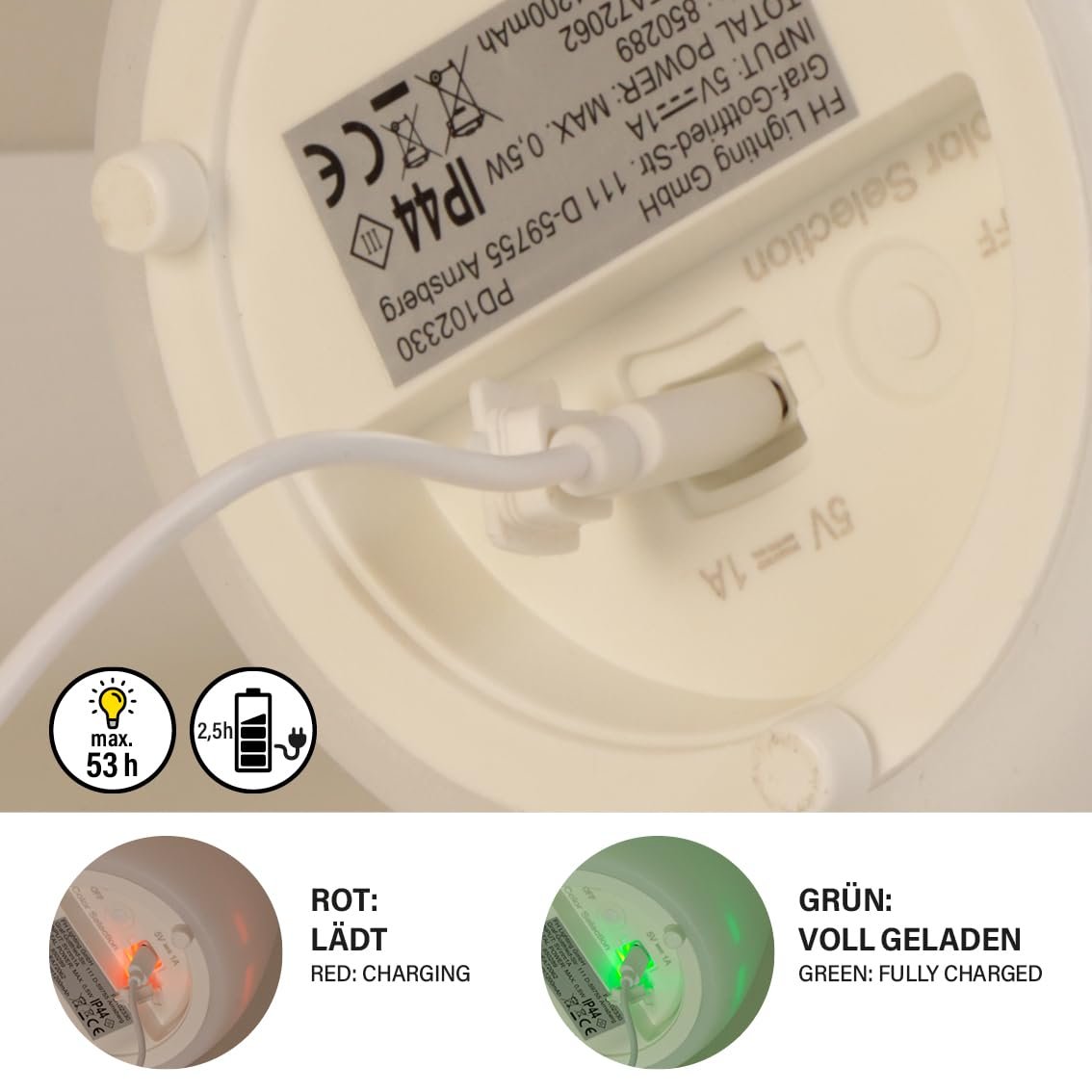 Настільна лампа акумуляторна FHL easy! Ruby пульт дистанційного керування 3 рівні яскравості RGB 7 рівнів до 50 годин 1x LED 0,8 + 0,7 Вт 55 лм 3000 К біла 850142, фото №9