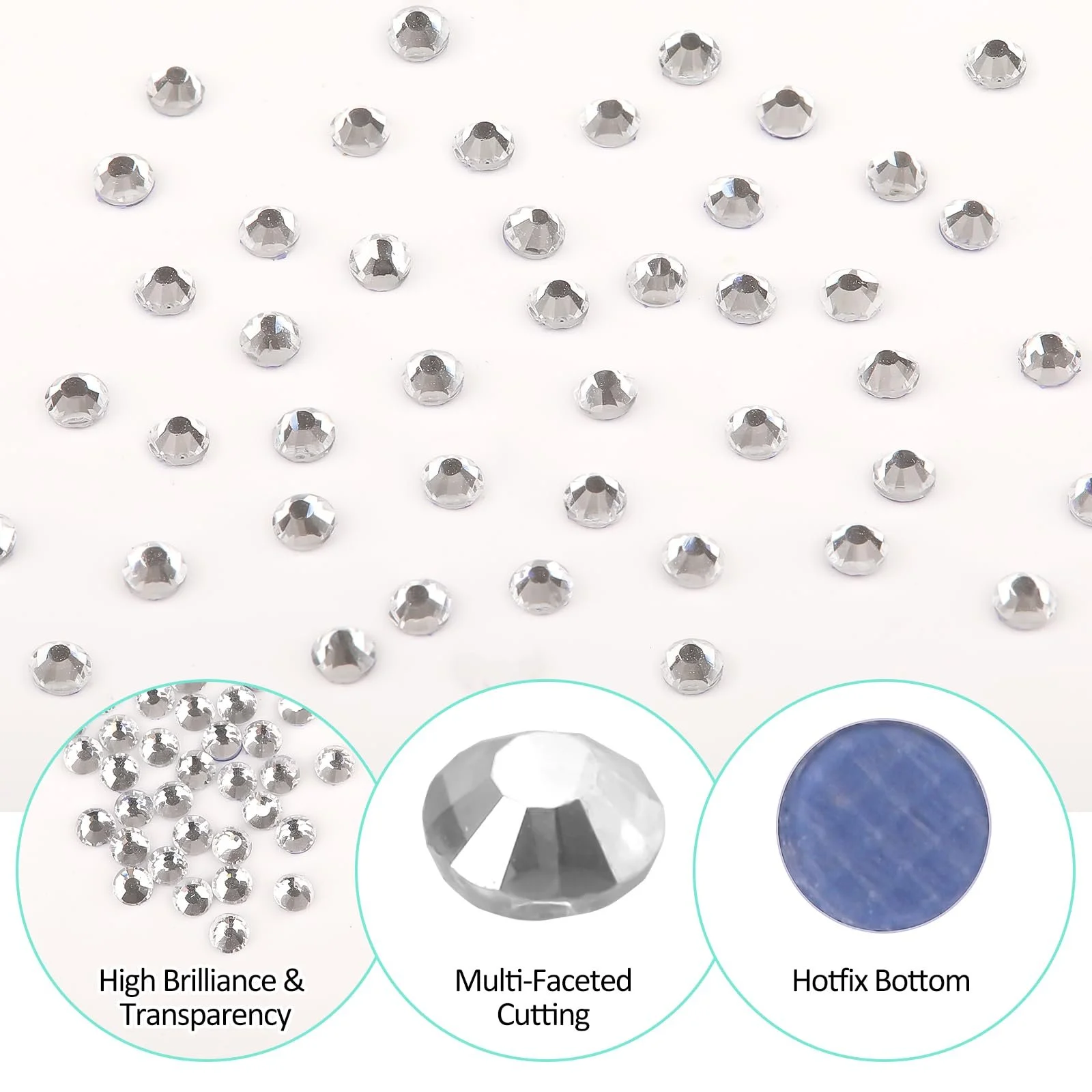 Стрази Термоклейкі Круглі AA 2.8 мм (SS10) Білі, Набір 2880 шт., фото №3