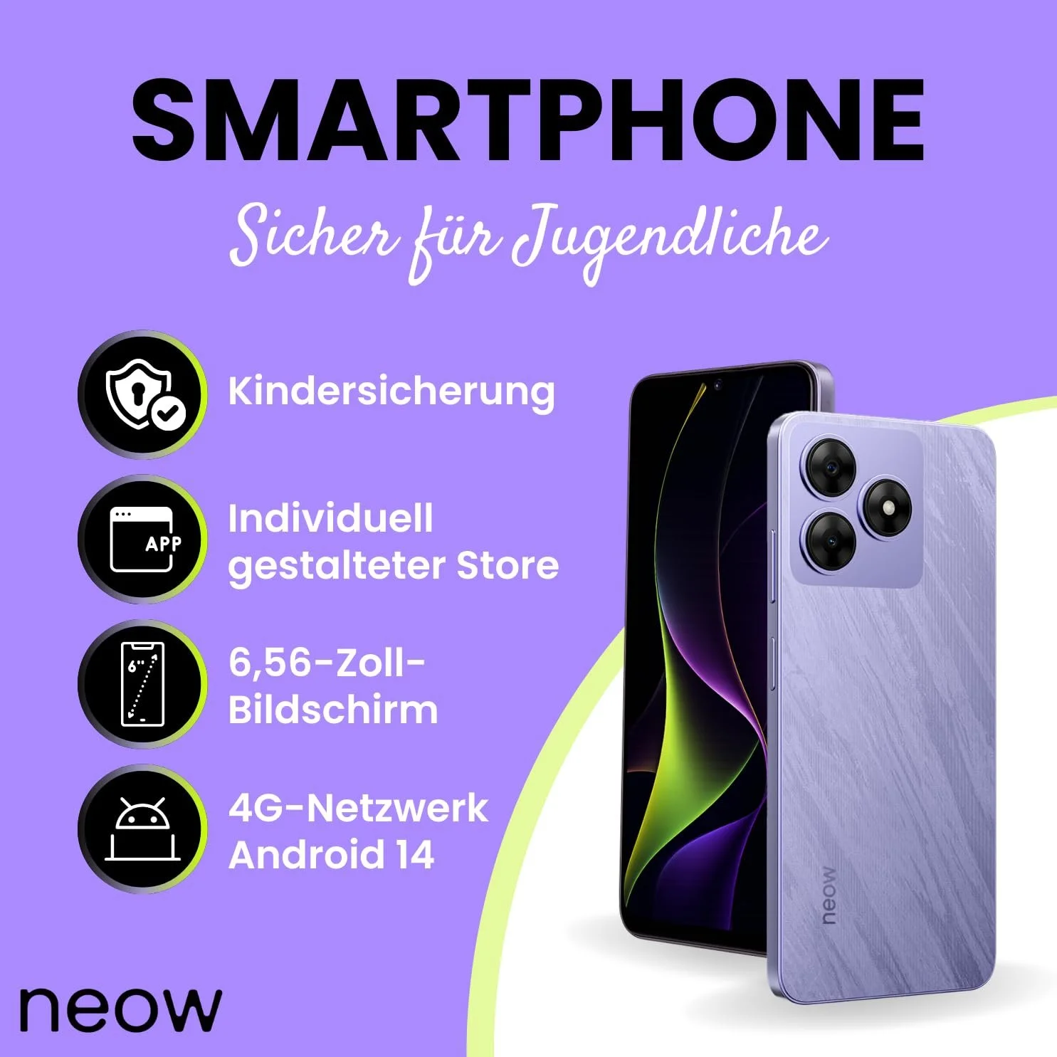 Смартфон Neow Secure 6.56" HD+ 3GB RAM 5150 mAh Purple, фото №2 Смартфон Neow Secure 6.56" HD+ 3GB RAM 5150 mAh Purple, фото №2