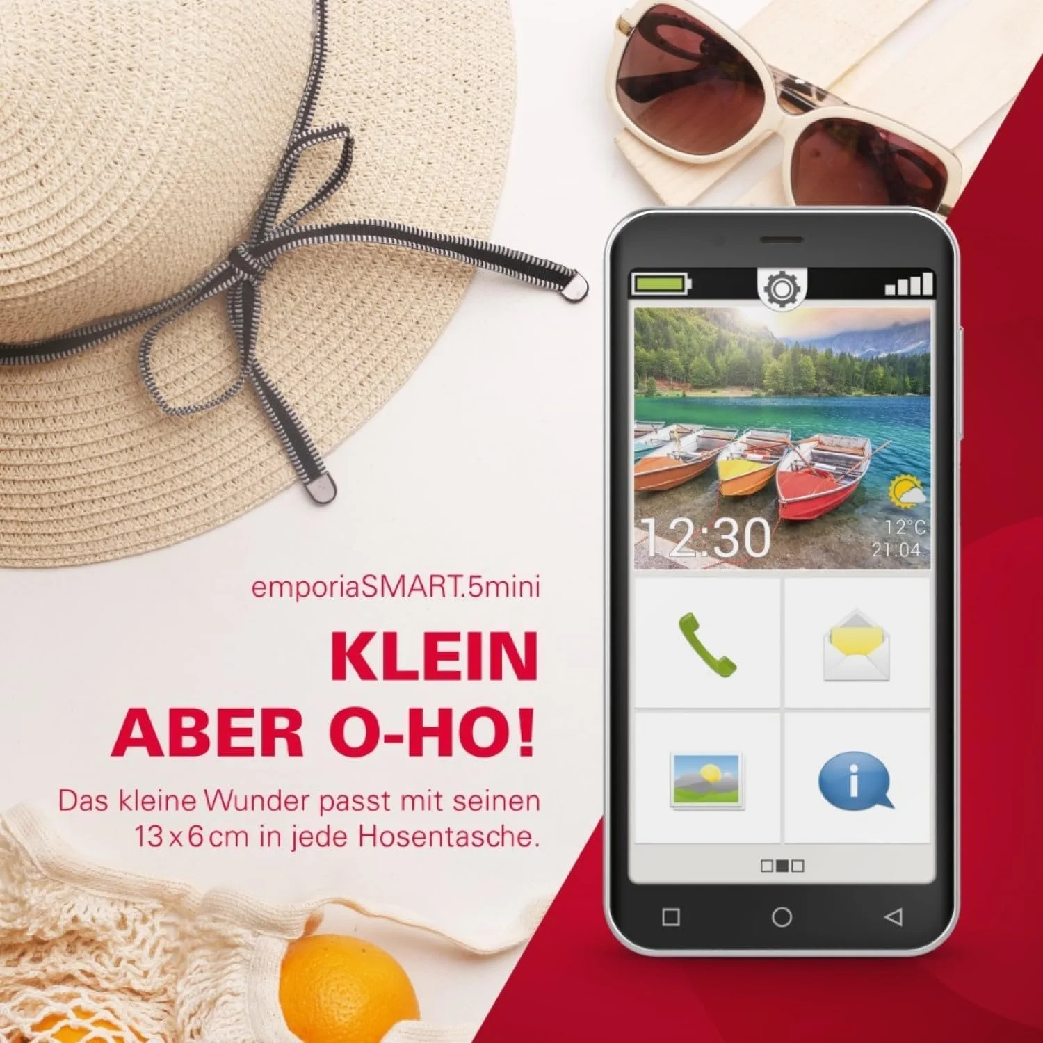 Мобільний телефон для літніх людей emporia SMART.5 Mini 4G Volte 4,95 дюйми Android 13 13 Мп камера Чорний, фото №2
