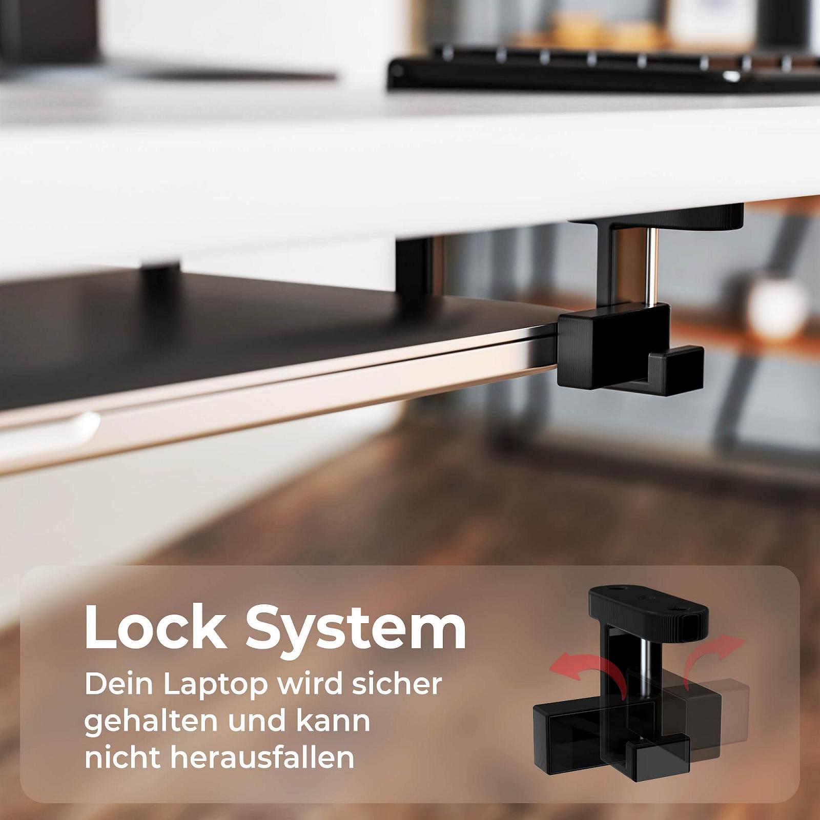 Кронштейн для ноутбука Mobilefox Під стіл з захистом від падіння для ноутбуків MacBook 0-35 мм Чорний, фото №2 Кронштейн для ноутбука Mobilefox Під стіл з захистом від падіння для ноутбуків MacBook 0-35 мм Чорний, фото №2