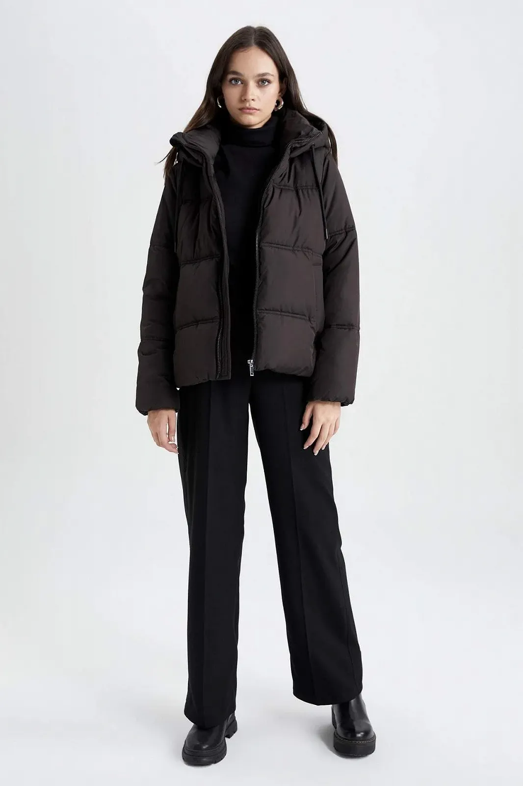 Жіноча зимова куртка Пальто DeFacto Relax Fit З капюшоном, фото №5