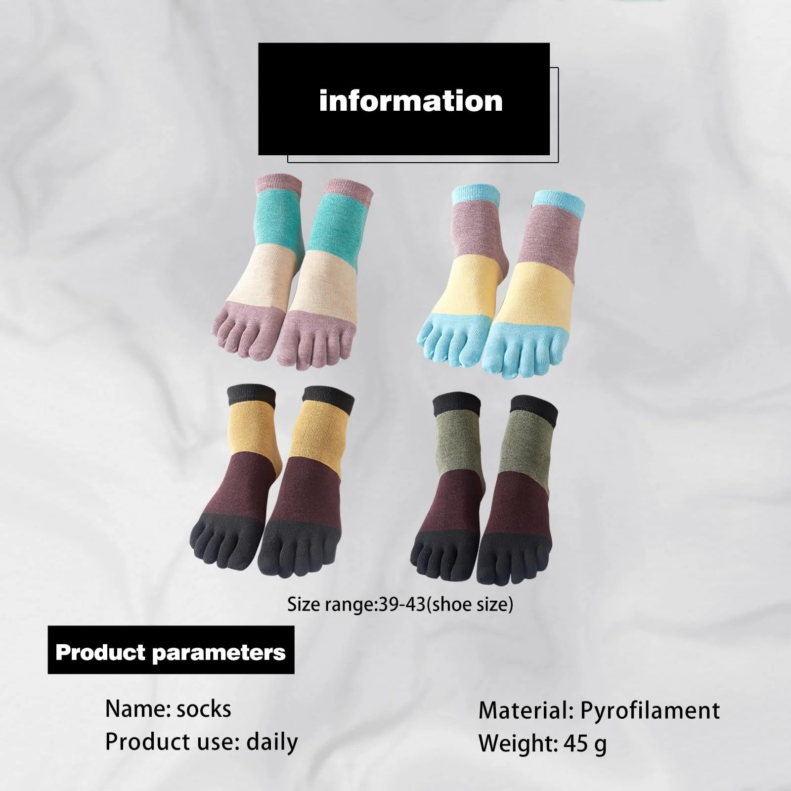 Шкарпетки з пальцями жіночі бавовняні, спортивні (4 пари), фото №2