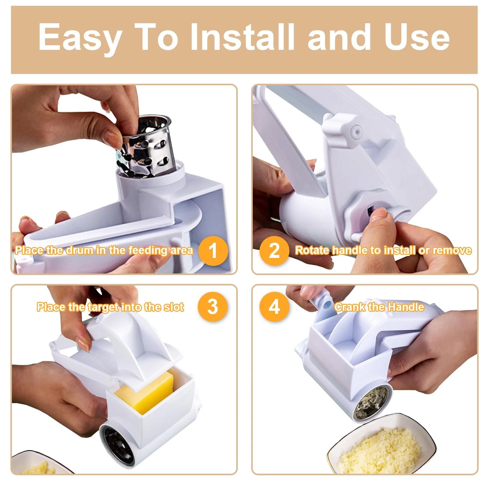 Ручна терка для сиру TRACOMPAN з нержавіючої сталі з 3 змінними барабанами, фото №4