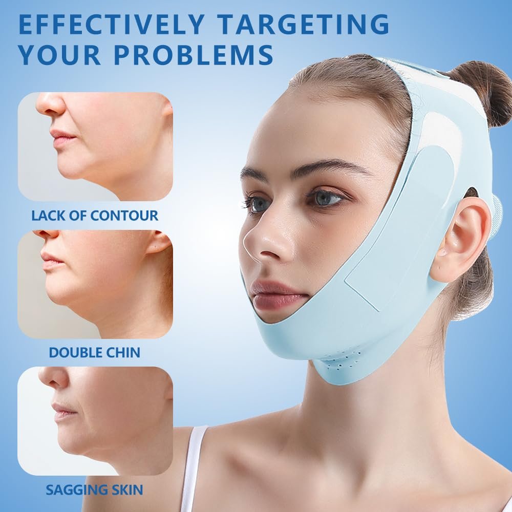 Маска V-Line Lifting CutitiUU для женщин и мужчин V Line, многоразовая ткань Ice Silk, улучшенный ремешок для подбородка Ice-Cool, многоразовый ремешок для похудения лица, синий, фото №3