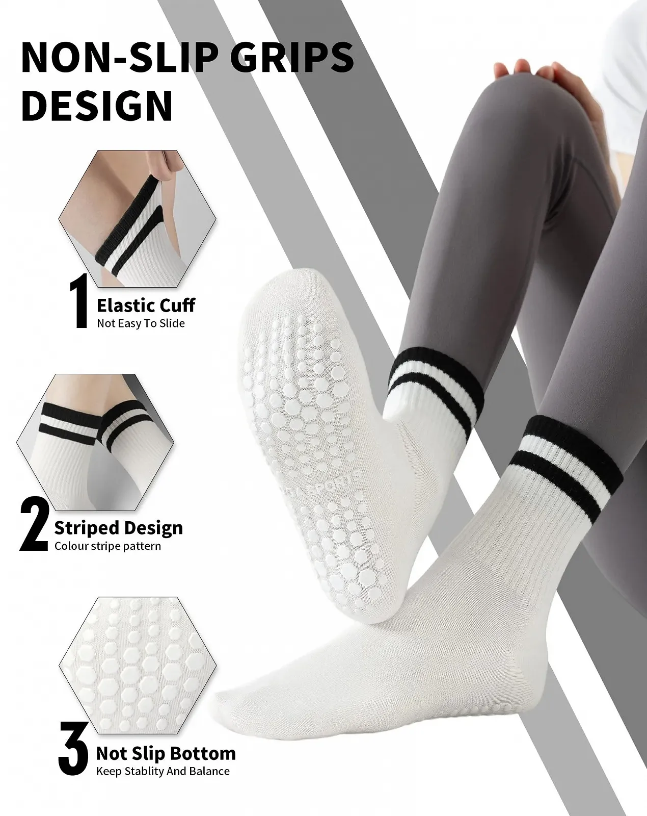 Шкарпетки для пілатесу Yawlsow, 3 пари, фото №2 Шкарпетки для пілатесу Yawlsow, 3 пари, фото №2