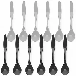 Ложки Яичные Пластиковые Набор 12 штук Микс цветов 14 см (Светло-серый, Темно-серый) - Фото 1