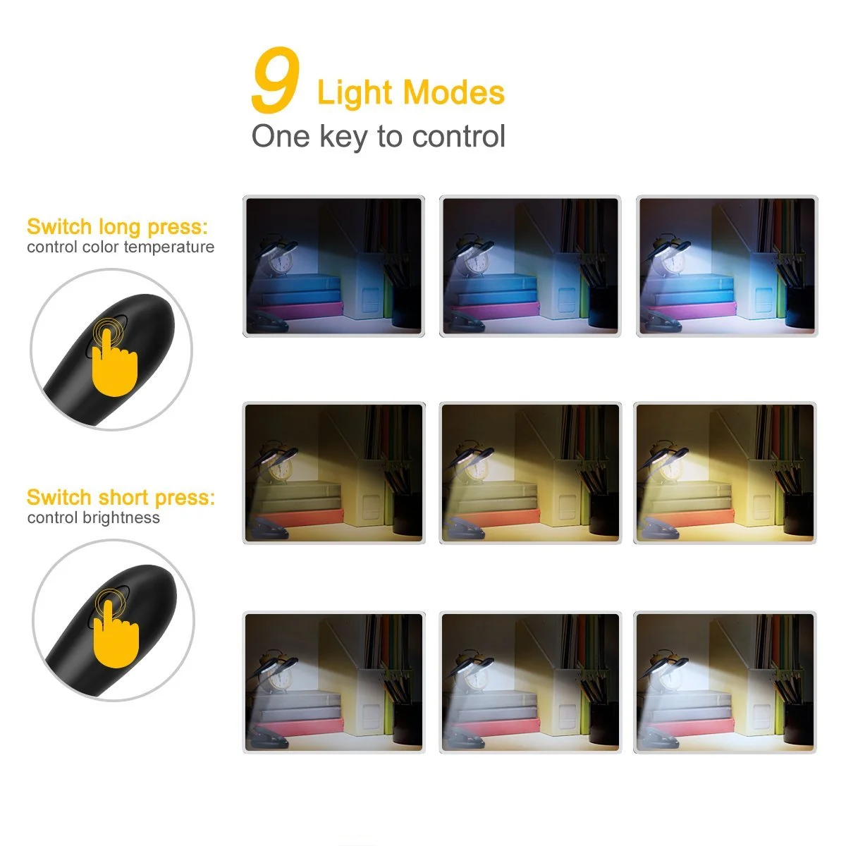 Лампа для читання Akozon 14 LED USB Dimmable Clamp Light, фото №2