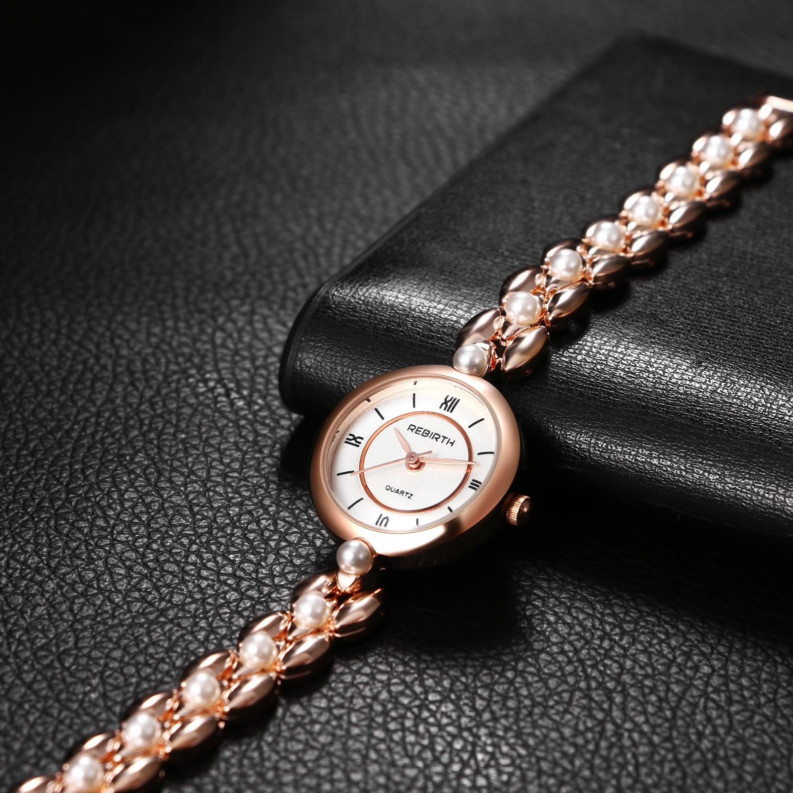 Женские часы JewelryWe Инкрустированные стразами бусины Водонепроницаемые 30 м Блестящий Бриллиант Жемчуг Аналоговые Кварцевые Наручные Часы Элегантные Маленькие Круглые Повседневные Часы с Узким Металлическим Ремешком, фото №6