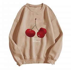Пуловер Komiseup Oversized Y2K Лонгслив Базовый Круглый вырез Толстовка без капюшона Элегантный Однотонный Лонгшерт Модный Принт вишни Рубашка Хлопковая Спортивная рубашка Подростковый Девичий Стритвер 05 - Фото 1