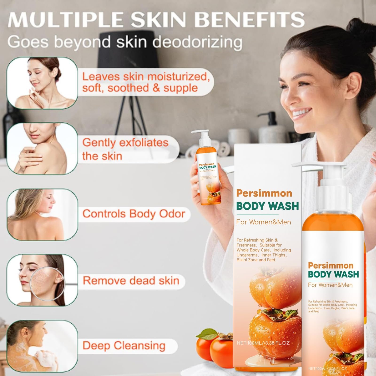 Гель для душу Persimmon Натуральний дезодоруючий 2 шт, фото №6
