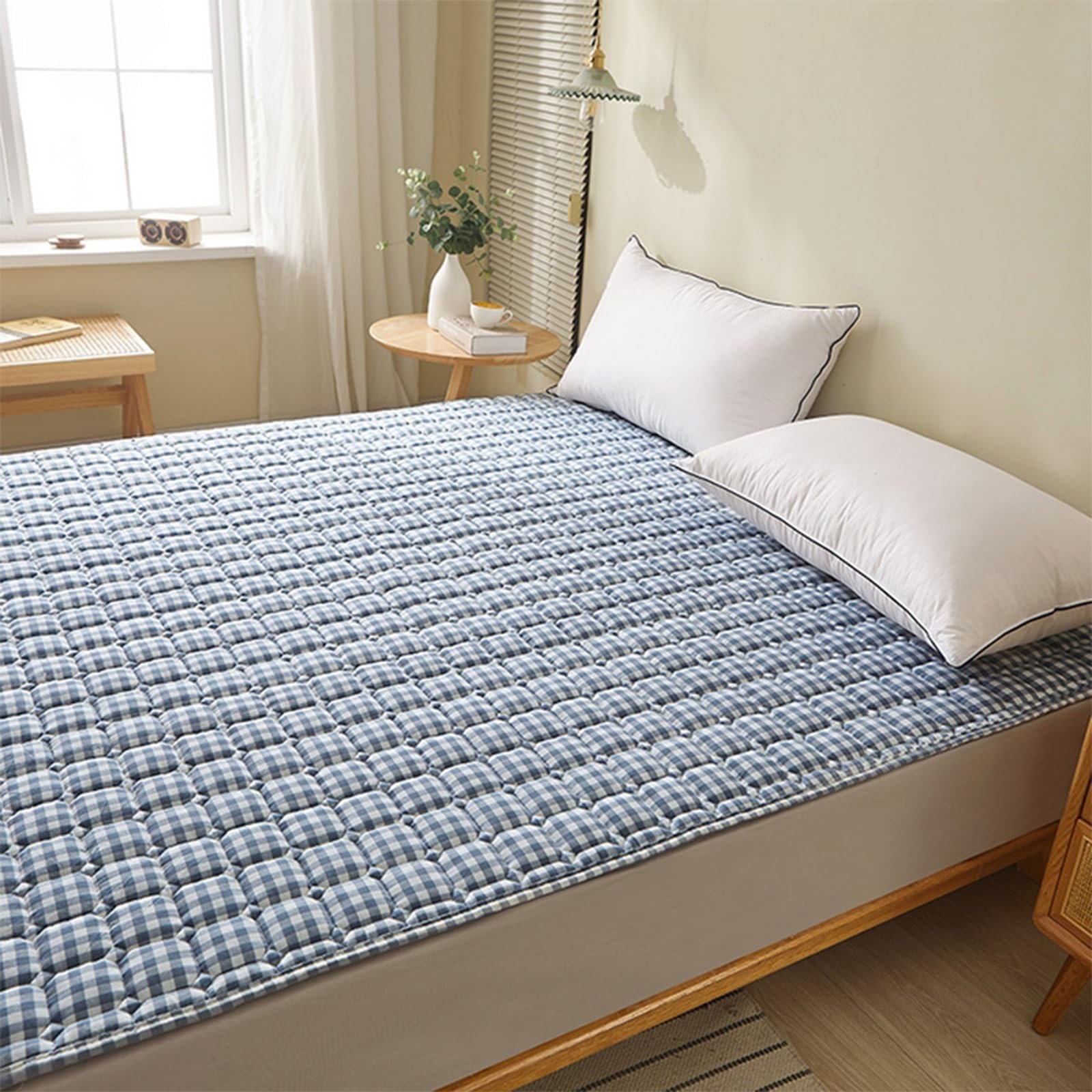 Наматрацник HAIBA 200 x 220 см, стьобаний, синій, 3-шаровий, 100% бавовна, з кутовими гумками, фото №3