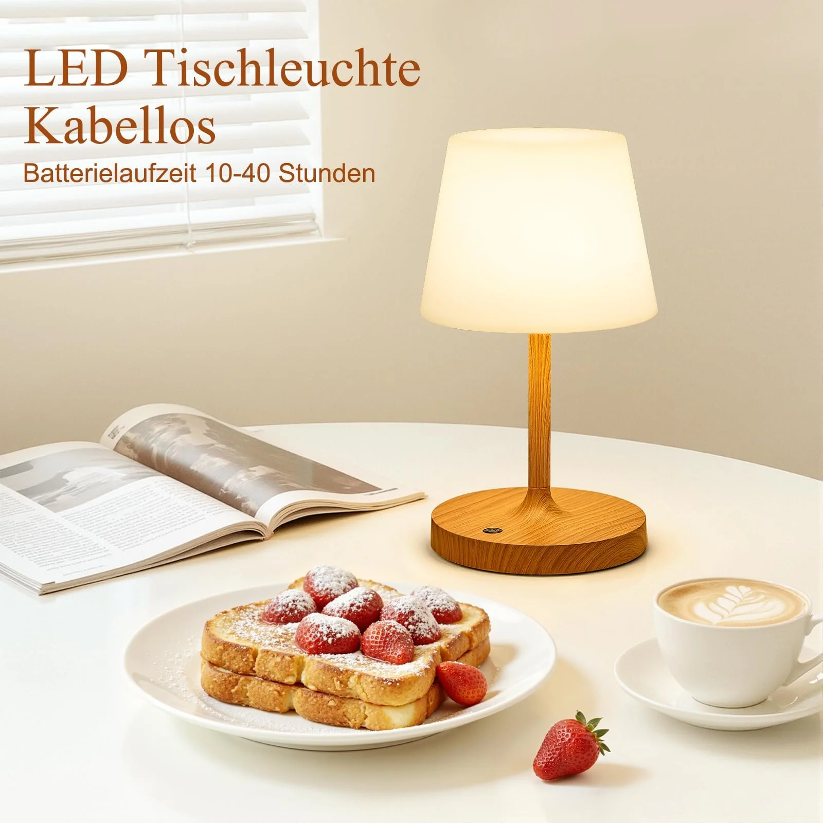 Настільна лампа PreeOtti LED Акумуляторна Сенсорна Димирувана IP54 Колір дерева, фото №4