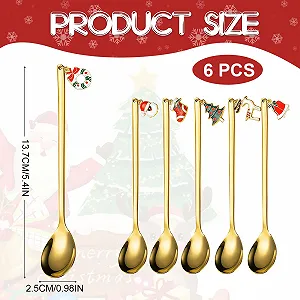 Ложки Рождественские, 6 штук, кофейные ложки из нержавеющей стали с рождественским кулоном, маленькая домашняя ложка, набор ложек, чайная ложка, десертная ложка, с подарочной упаковкой (золотой) synthetic.ua - Фото 1