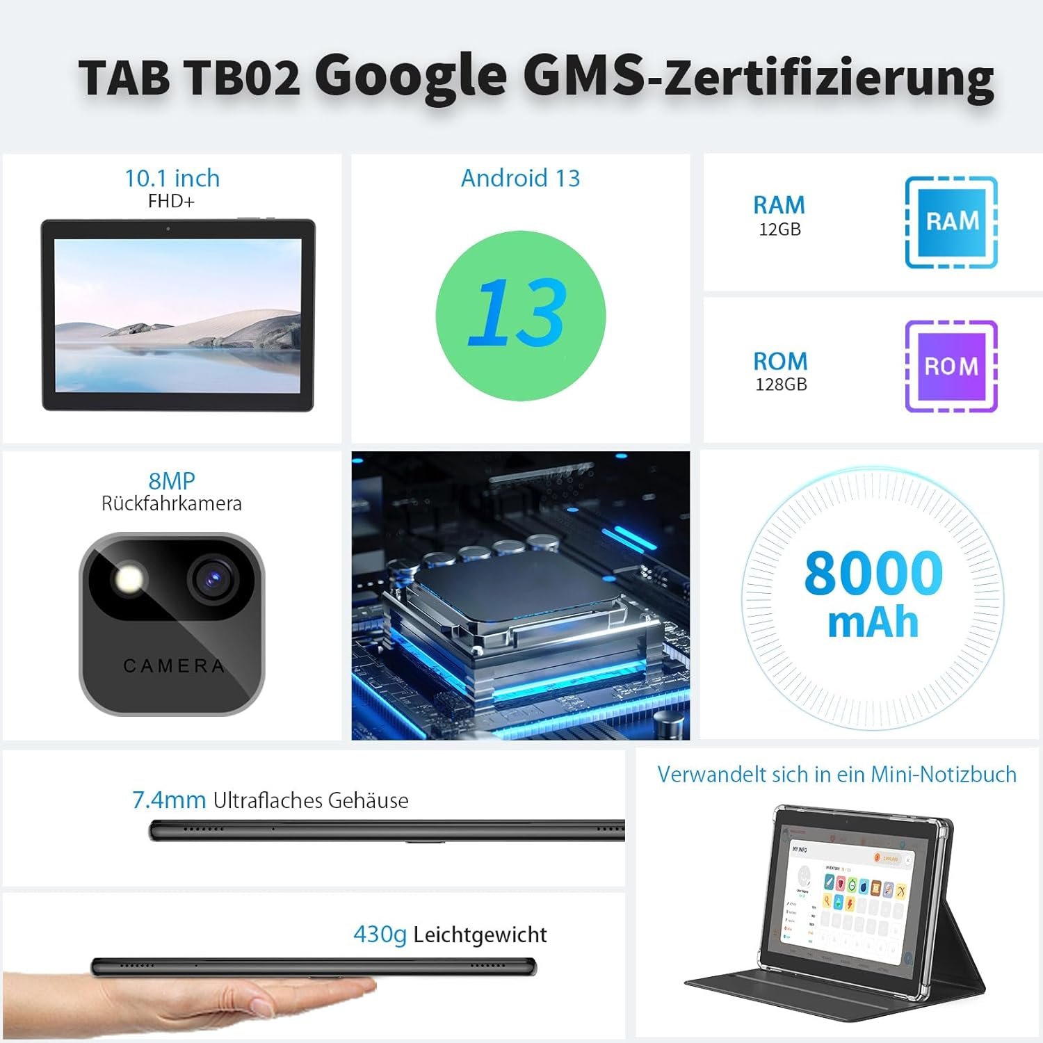 Планшет 10.1" JJGJ TB02 6+6/256Gb 8 ядер Android 13 8000 mAh Чорний, фото №2 Планшет 10.1" JJGJ TB02 6+6/256Gb 8 ядер Android 13 8000 mAh Чорний, фото №2